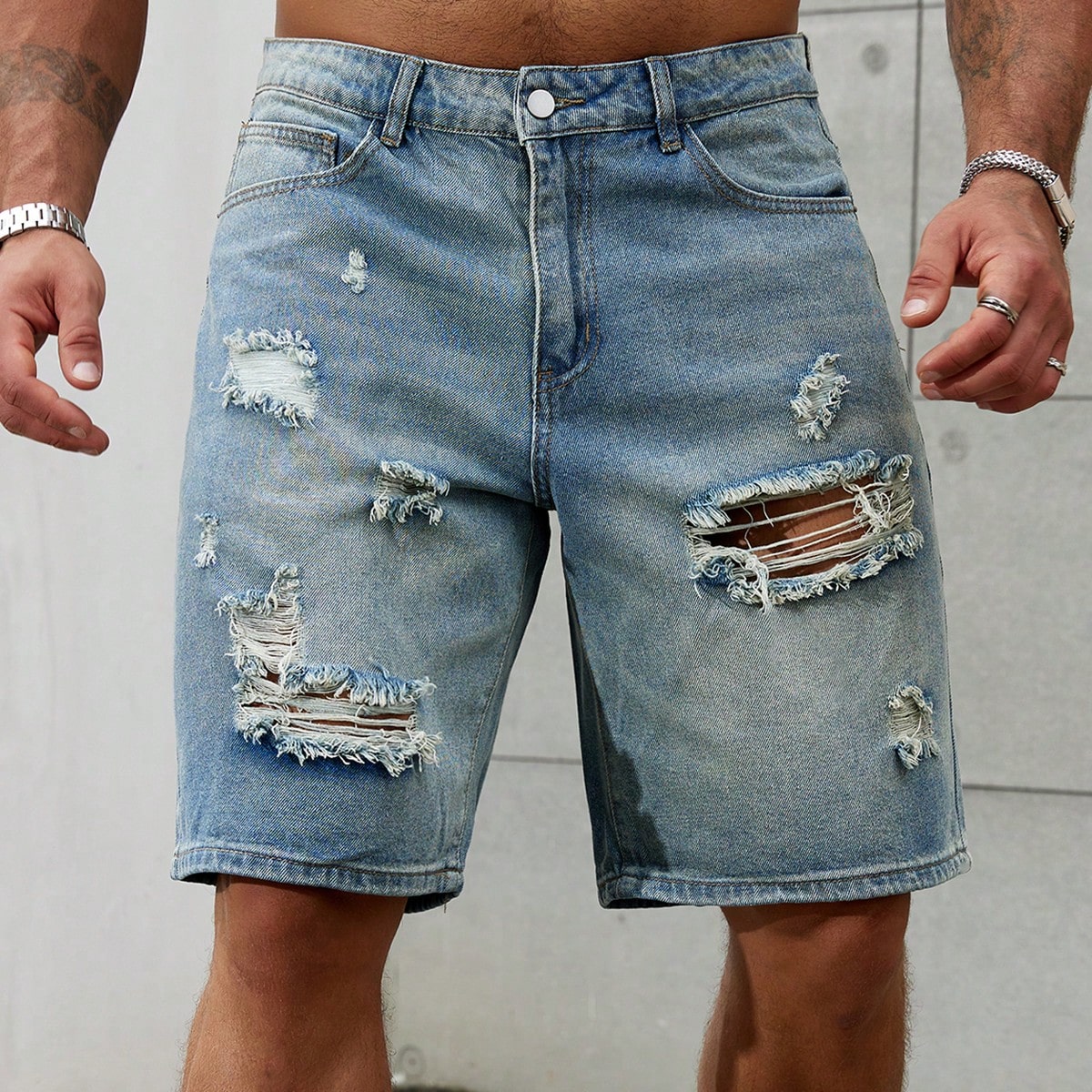 Streetwear Brand Clothing - جينز قطني قصير ممزق للرجال ،