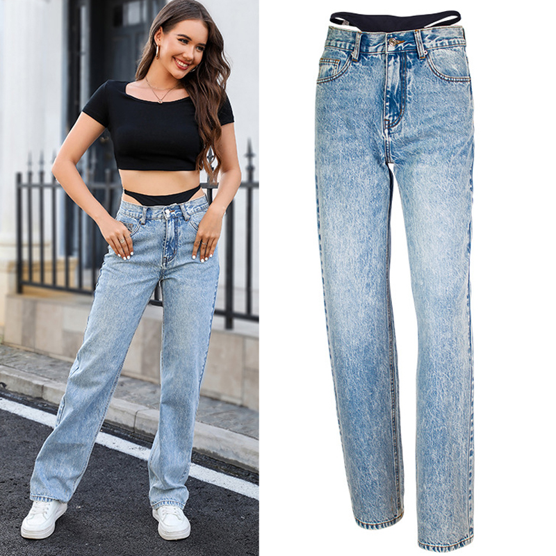 Streetwear Outfit Brand - سراويل جينز مستقيمة بخياطة مكونة من